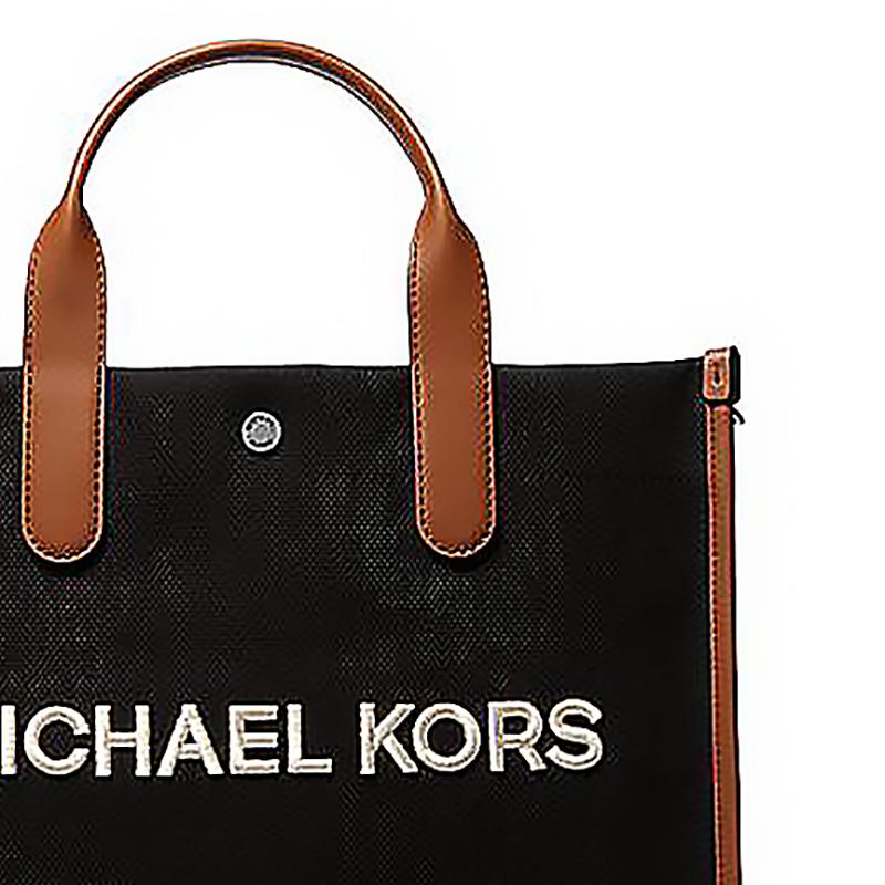 Michael Kors Brooklyn Renk Bloklu Harf Logolu Pamuk ve Deri Kenarlı Tote Çanta Tote Çanta Alışveriş Çantası Omuz El Çantası Erkek Siyah