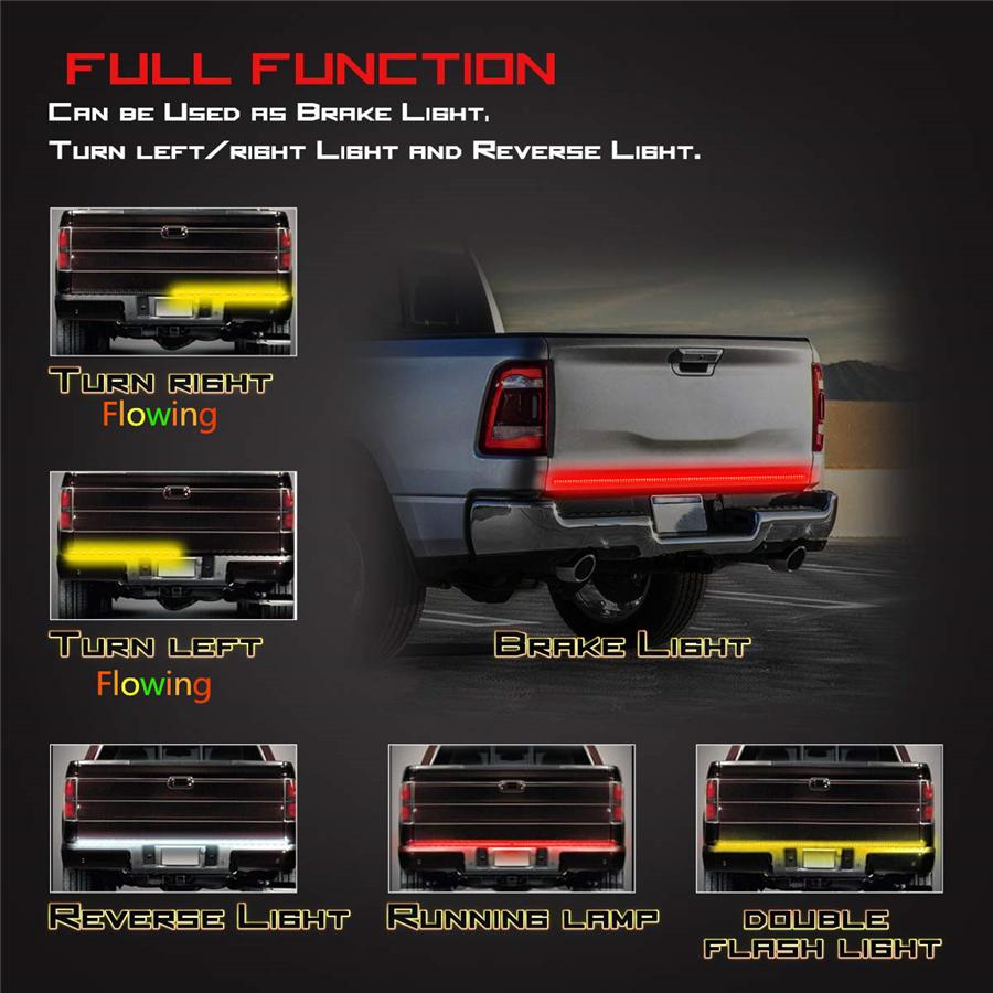 48" Triple Row 450 LED 3 Colors Tailgate Light Bar Flowing Turn Signal Brake/DRL