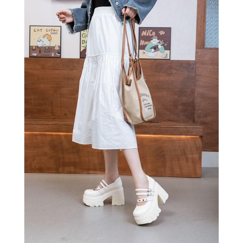 Fashion 11cm New Arrival Shallow Pumps with Chunky Heel and Wedge Sole, Perfect for Petite Princesses and Students