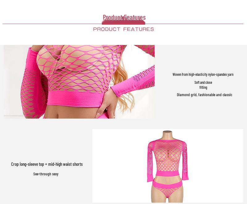 Plus Size Sexy Fishnet Lingerie Set with Split Mesh & Hollow Out Design