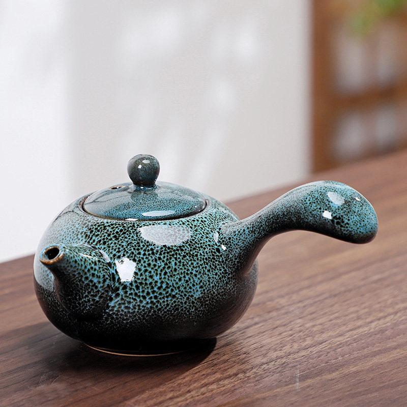 

Kiln Transformation Side Handle Pot Small Capacity Chinese Style Tea Pot Household Blue Kung Fu Teapot Tea Ceremony Accessories