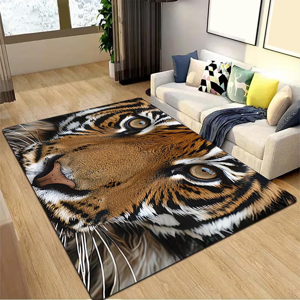 White Tiger Print Rug Decoration,Carpet,Living Room,Bedroom, Non-slip,Square rug