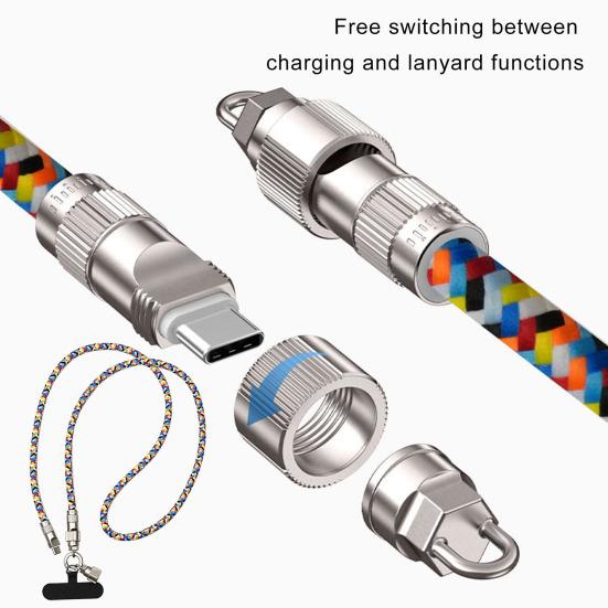 USB Cable Multi Charging Cord PD 60W Fast Charging Data Cable 2-in-1 for Apple Type C Devices Phone Hanging Rope Charging Cable Data Transfer