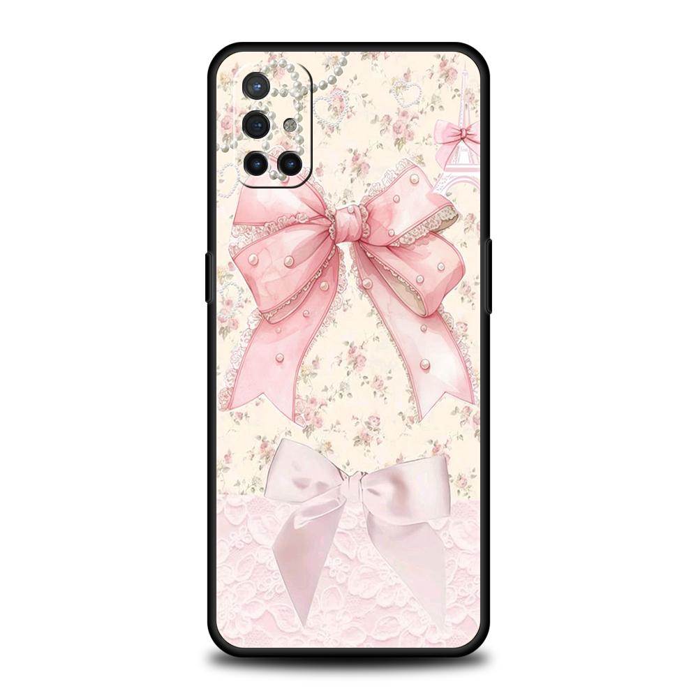 Phone Case For Oneplus 13R 12R 13 12 10T 10R Nord N100 N200 N10 10 9 9R 9RT CE 2 Z Pro Soft TPU Cover Bow-Knot Pink Bow Pattern