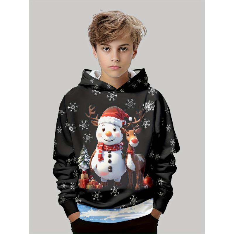 Men's Christmas Graphic Hoodie Cartoon Santa Claus Pattern Loose Casual Comfortable Clothes Harajuku Style Kids Pullover