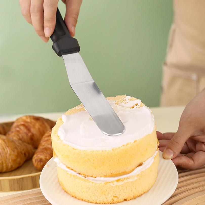 Stainless Steel 6 8 10 Inch Angled Offset Spatula Plastic Handle Thickened Curved Frosting Tool Professional Baker