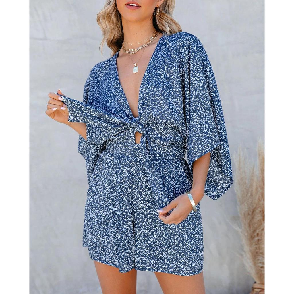 Women Holiday Leopard Print Casual Long Sleeve Depp V Neck Loose Jumpsuit