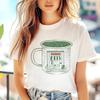 Coffee Cup Pattern Cartoon Summer New Short Sleeved Women's Casual Style Vacation Travel Clothing Round Neck Versatile T-Shirt