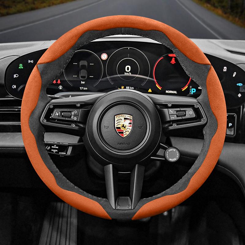 AVK3 Voor Porsche Suede Drukknop Stuurwielhoes Past op Macan Cayenne 911 Taycan Panamera 918 718 Warme Stuurwiel Accessoires