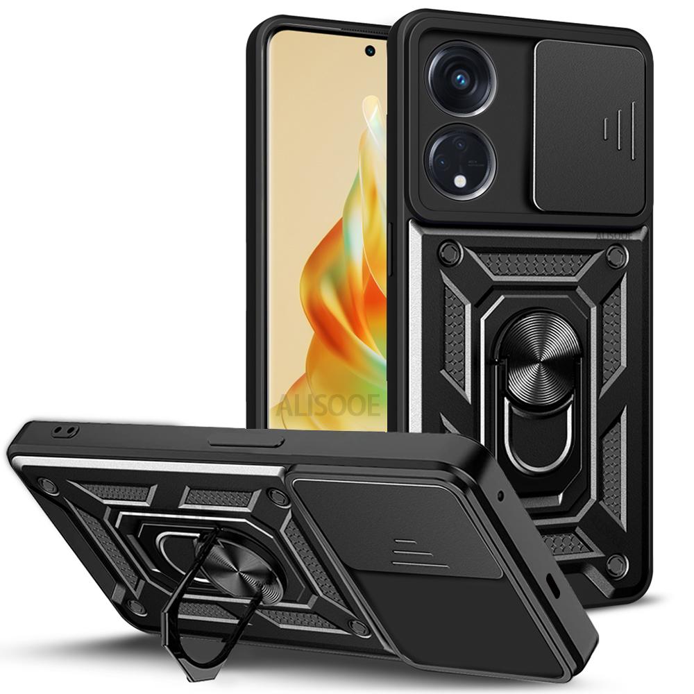 Cover Per Oppo Reno 8 5G Con Cavalletto – Custodia Protettiva Doppio Strato TPU E PC – Antiurto E Antigraffio – Nero
