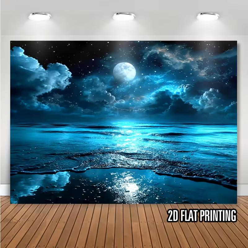 Синий Лунно-Морской Гобелен Звездное Небо и Океан Декор для Дома 47.2x31.5inch/120*80cm