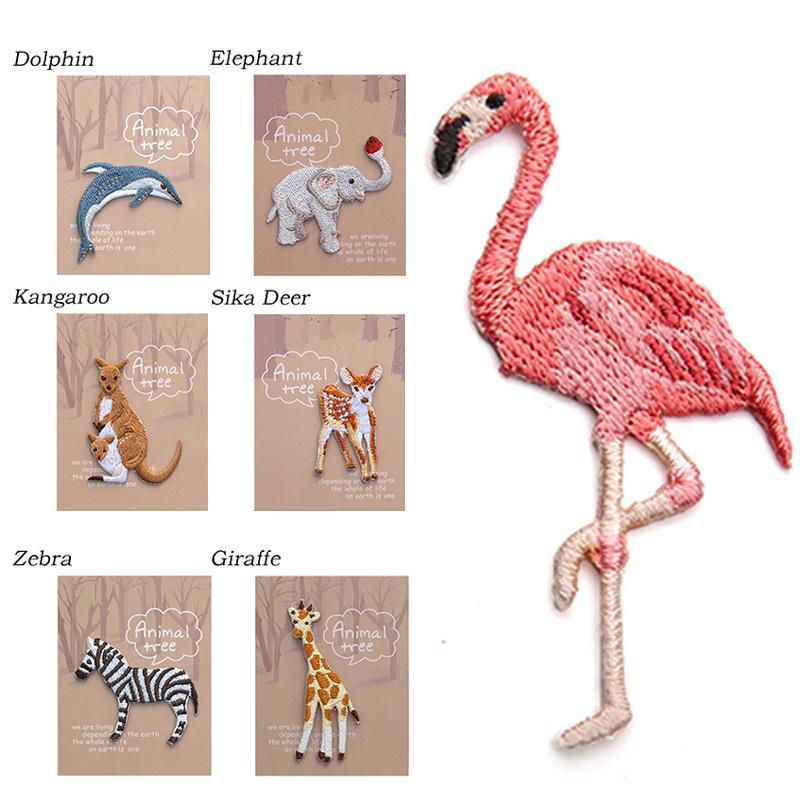 6Pcs Watercolor Flamingo Iron on Heat Transfer Patches DIY Animal Appliques