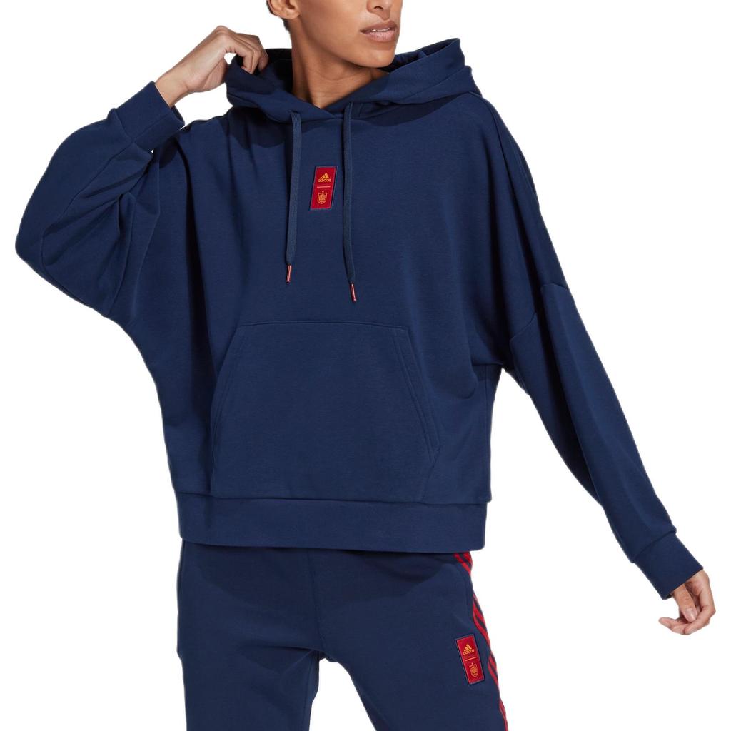 Adidas Solid Color Print Logo Hoodie Women Tops Blue HE8917