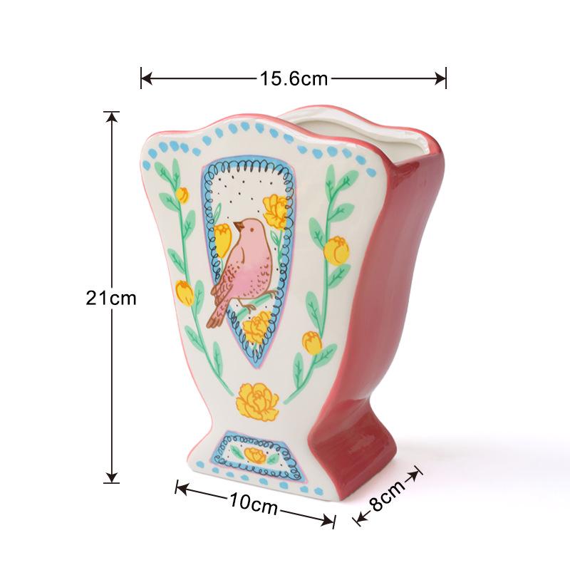 Nightingale and Rose Ceramic Vase: High-End Pastoral Flowers & Birds Ornament for Living Room