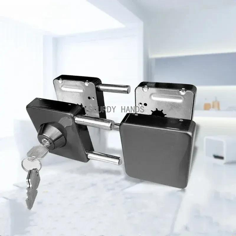 1 Set Double Open Sliding Door Lock Stainless Steel Glass Door Lock with Keys Lockset Office Glass Gate Security Hardware