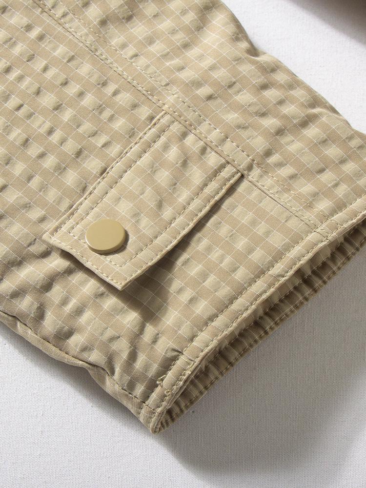 Retro Kragenlose Stepp karierte Baumwolljacke für Herren - Japanischer Stil Warme Schicht