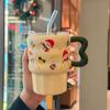 Cute Christmas Ceramic Mug with Lid for Girl's Birthday Gift High-value Straw Mug Souvenir