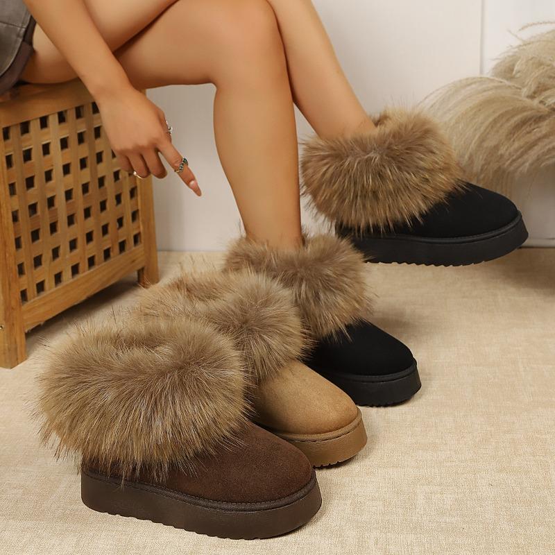 Large size snow boots women's new winter velvet thickened warm thick sole heightening imitation fox hair cotton boots cotton shoes