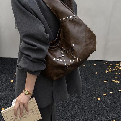 Retro High-end Underarm Bag Women's 2025 New Rivet Tote Bag Simple Shoulder Commuter Bag One Piece Dropship