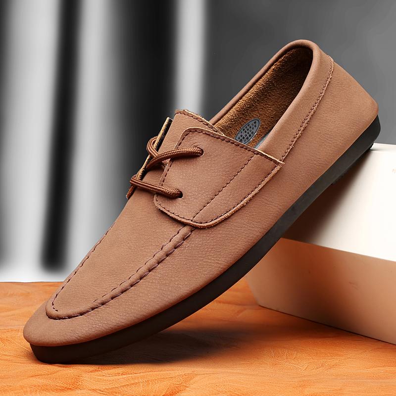 

Men s Casual Shoes Leather Loafers Street Fashi Slip On Breathable and Comfortable Business Leather Shoes Men Sneakers 38 коричневый