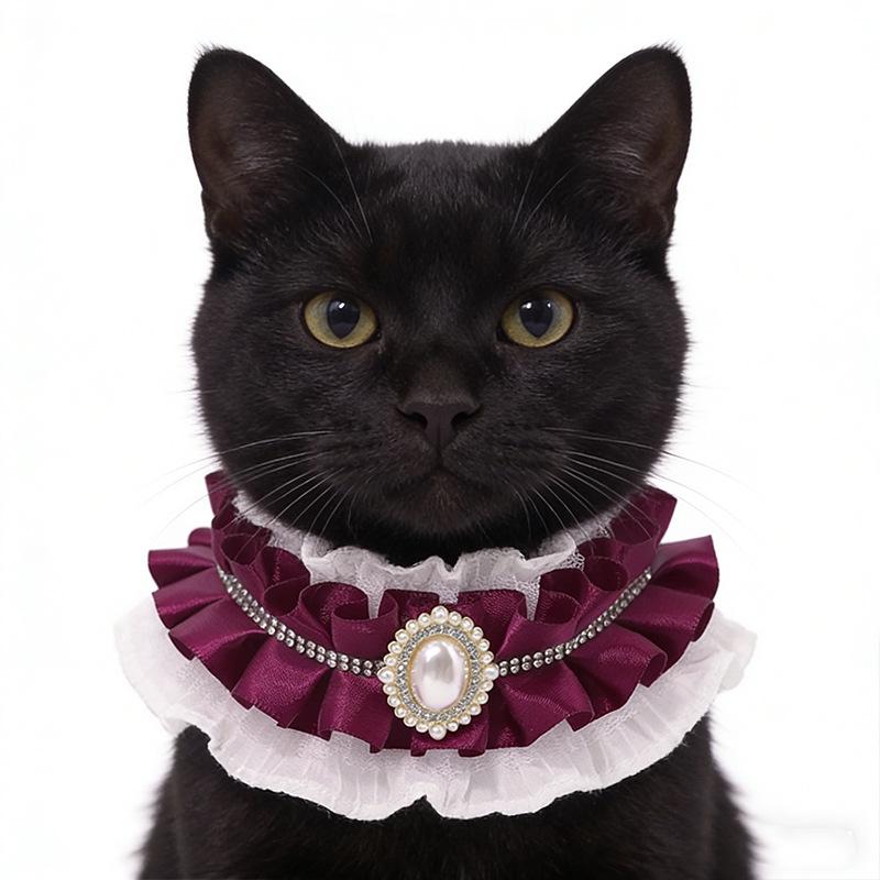 Pet Princess Collar Scarf - Cat & Dog Necklace Bib XS (15+5cm Extension Chain) красный/фиолетовый
