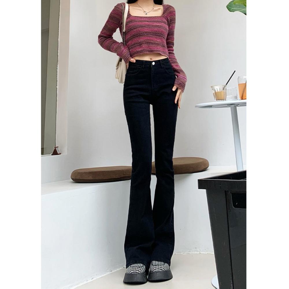 Flared pants, high-waisted jeans, women's spring and autumn new slightly stretched and thin floor-mopping horseshoe pants
