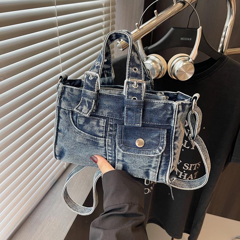 Bolso Cuadrado Pequeño de Mezclilla Bolso de Hombro Cruzado para Mujer