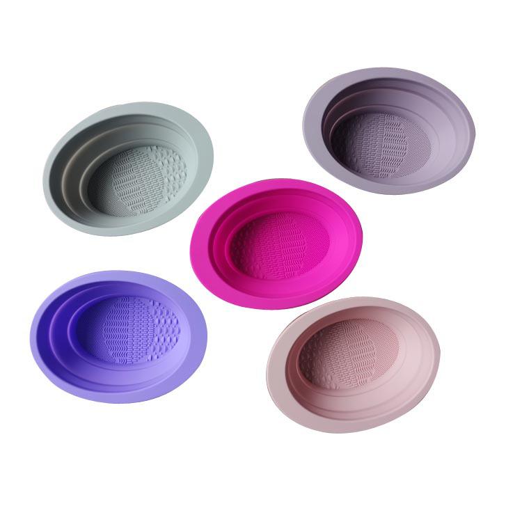 Oval Silicone Foldable Makeup Cleaning Box for Beauty Blender Storage