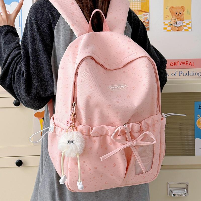 Schoolbag summer new schoolbag nebula soft fog galaxy star light moon pattern milk green girl heart bow travel small backpack