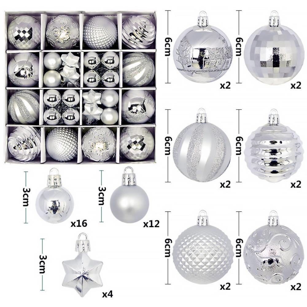 44PCS High-quality Plastic Christmas Ball Set 20 Colors 3-6cm Christmas Tree Balls Suspensable Xmas Ornament Ball Scene Supplies