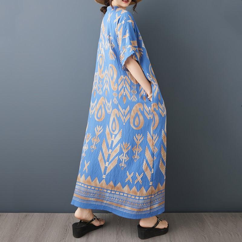 Short Sleeve Plus Size Cotton Vintage Floral New In Dresses for Women Casual Loose Long Summer Dress