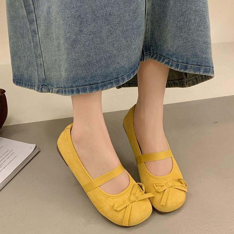 Französische Mary Jane Schuhe mit flachem Ausschnitt Damen 2025 Frühling und Sommer Schleife Ballerinas Damen Oberbekleidung Temperament flache Schuhe