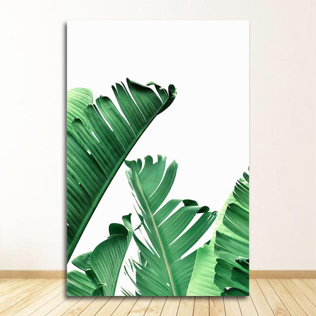 Blatt-Leinwanddrucke und Poster, Wandkunst, Heimdekoration, nordische grüne Pflanzen-Leinwand-Malerei, Wandbilder, tropische Palmen-Bananen-Schildkröte