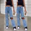 Women's Ripped Wide-Leg Thin Denim Pants