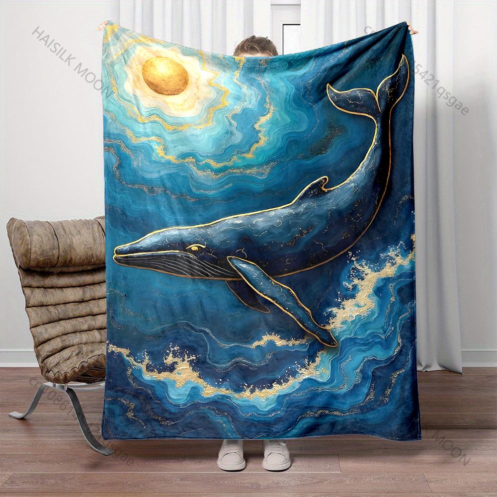 Multiple sizes Whale and golden sun Print Blanket Warm Soft Fluffy s Adult Sofa Bed Throw Blanket Outdoor Travel Camping RV