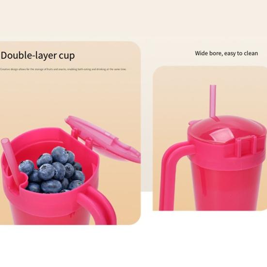 Kids Snack And Drink Cup Combo Leak-Proof 2-in-1 Popcorn Holder with Handle Portable Stadium Tumbler for Travel Home Movies