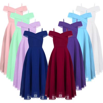 Long Dress Kids Girls Off Shoulder Straps Elegant Formal Maxi Dress Wedding Party Dance Ball Gowns
