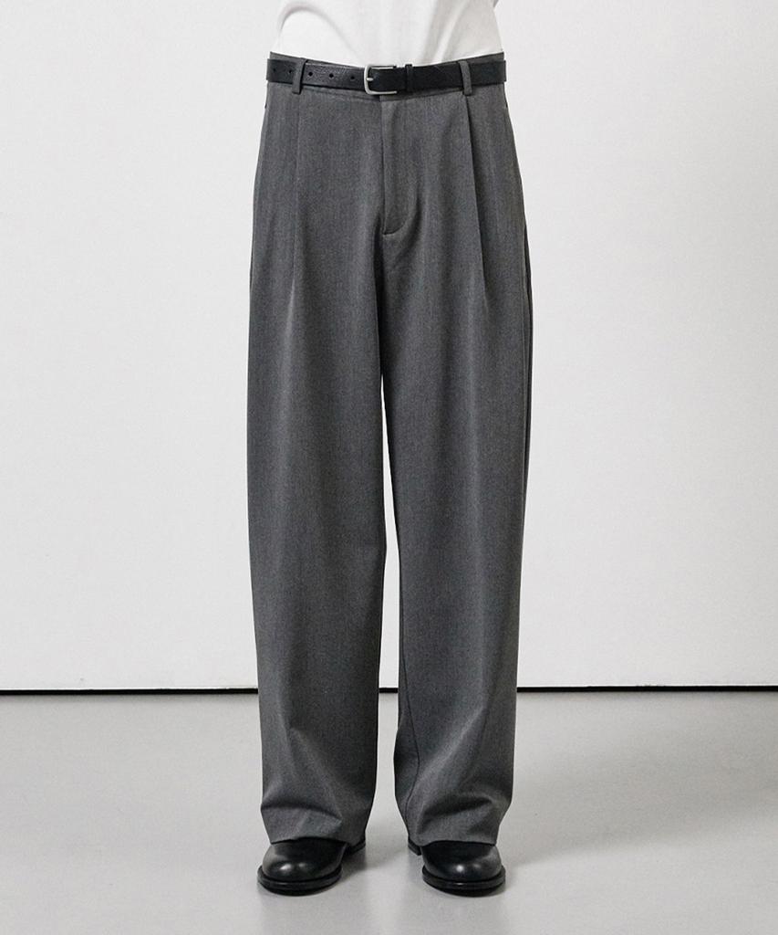 WHOLOVESART [Summer Fabric Added] Double-Pleat Wide Slacks Gray