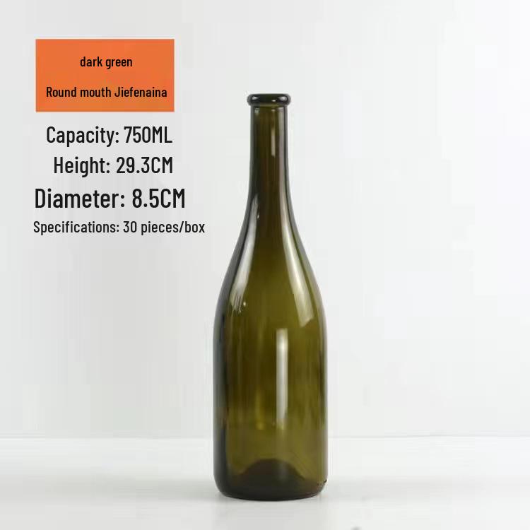 750ml mattierte große Bauch-Dunkelgrüne Glasweinflasche für Cabernet