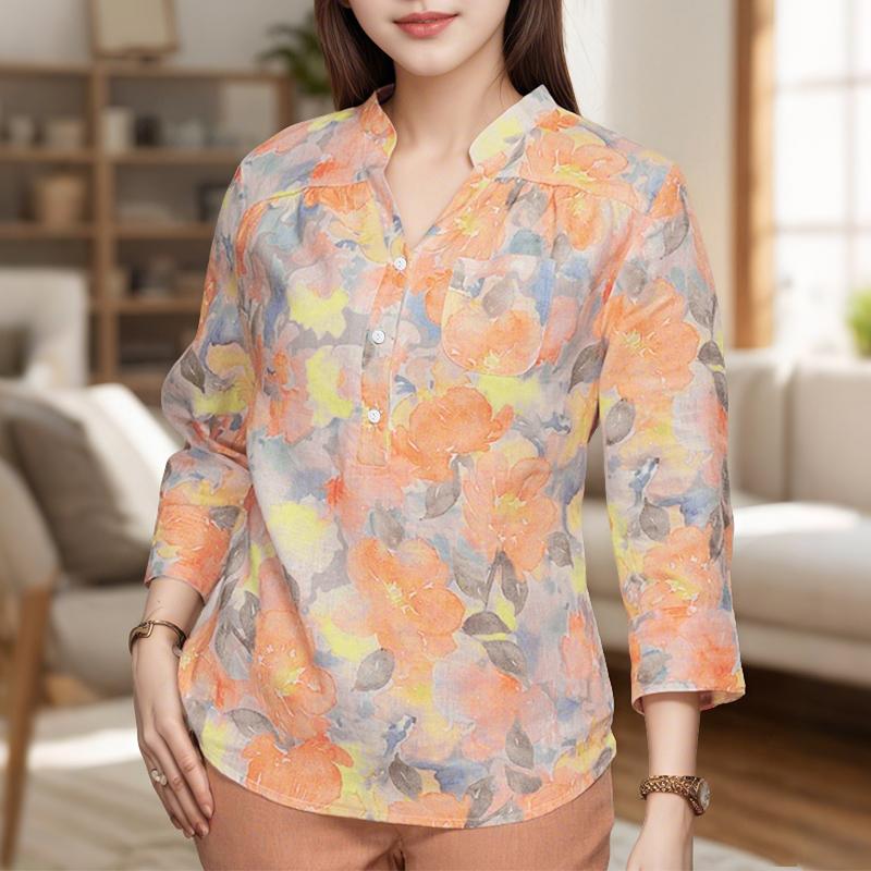 

ZANZEA Womens Summer V-Neck 3/4 Sleeve Loose Casual Print Blouse M