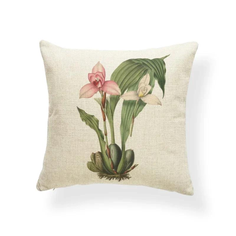 Schönes Pflanzenkissen-Set Blume Rose Orchidee Narzisse Wohnzimmer Schlafzimmer Dekoration Kissenbezug Leinen-Kissenbezug 45x45cm