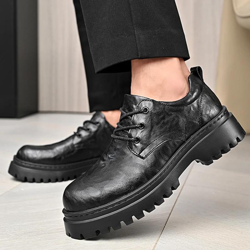 Fashion Male Casual Genuine Leather Wedding Party Footwear Men Formal Business Shoes Thick Soled Oxford Shoes Luxury Men's Dress Shoes