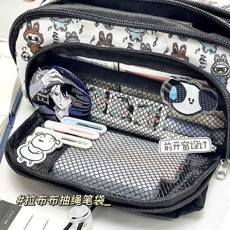 Drawstring Pencil Bag Student Cute Multi-layer Stationery Storage Bag Japanese Cartoon High-value Drawstring Stationery Bag