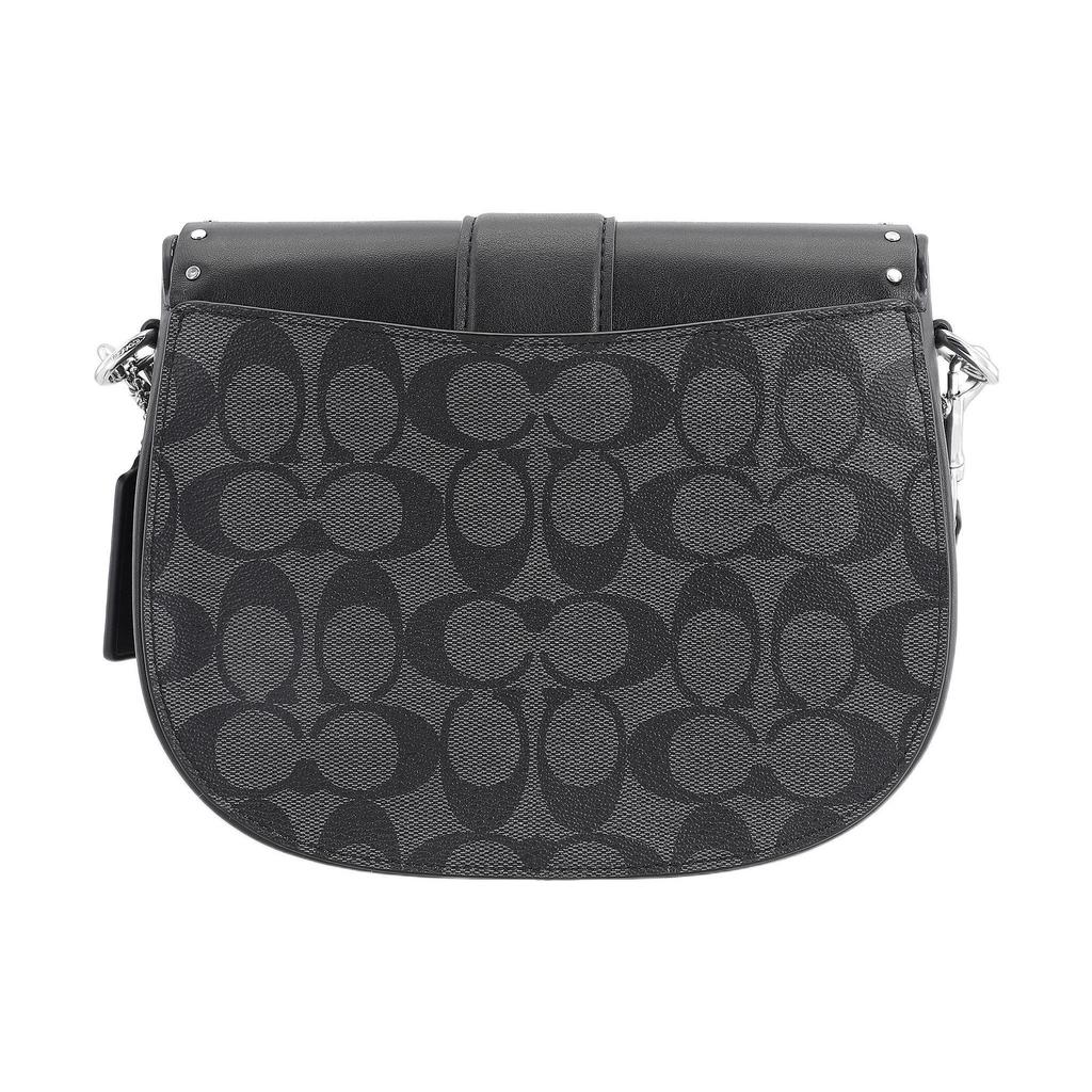 Coach Georgie 21 Color Block Studded Calfskin Saddle Bag Women Shoulder Bag Black C3593-SVS3L