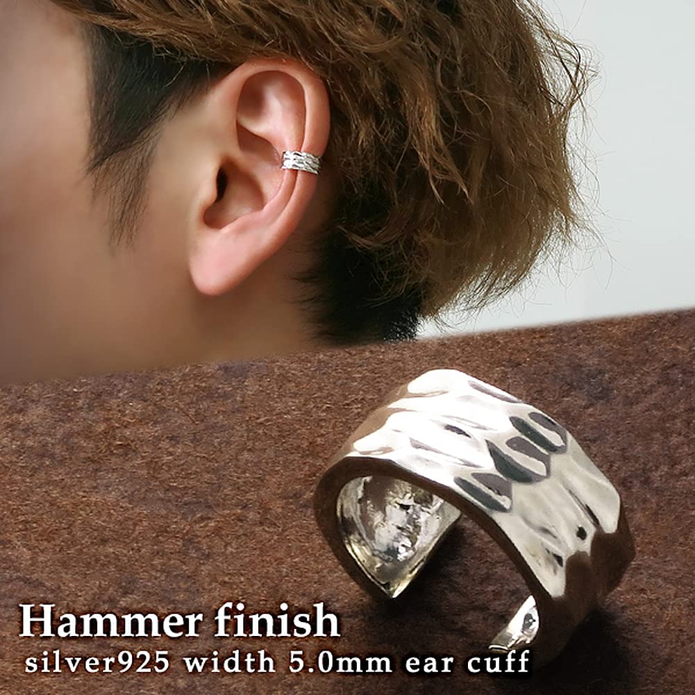 Shinjuku Gin no Kura Hammered 5.5mm Slim Silver 925 Ear Cuff (Single Ear) - Simple Non-Pierced Earrings