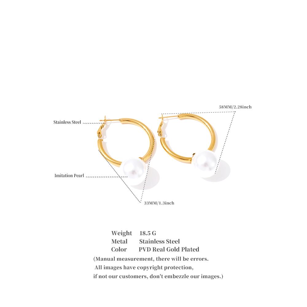 Eetit Pearl Drop Dangle Hoop Earrings Round Imitation Beads Fashion Daily Stainless Steel Korean Chic Quality Jewelry Waterproof