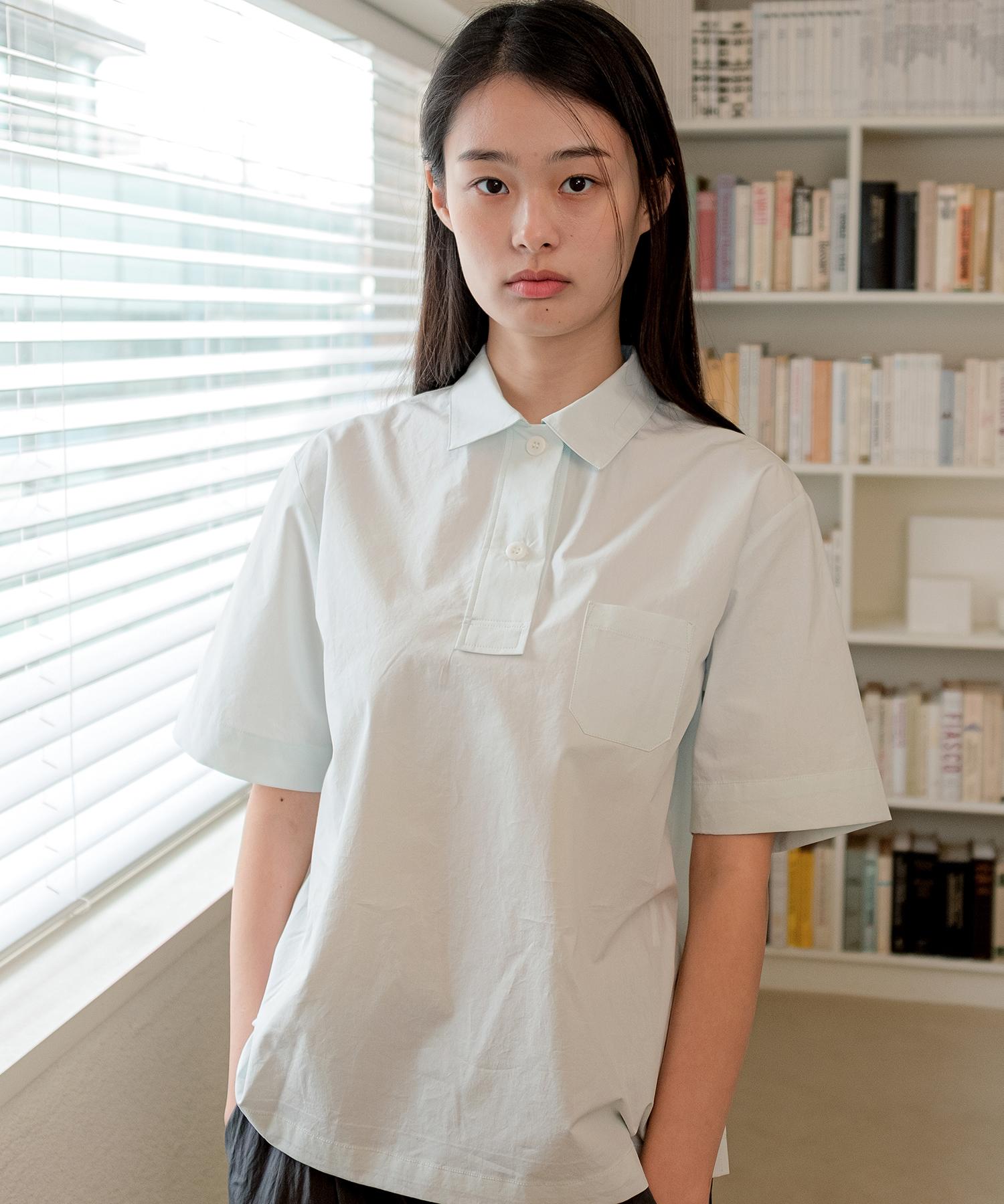 Cotton Bell Wide Placket Pocket Shirt - Sky Blue Sky Blue/Free