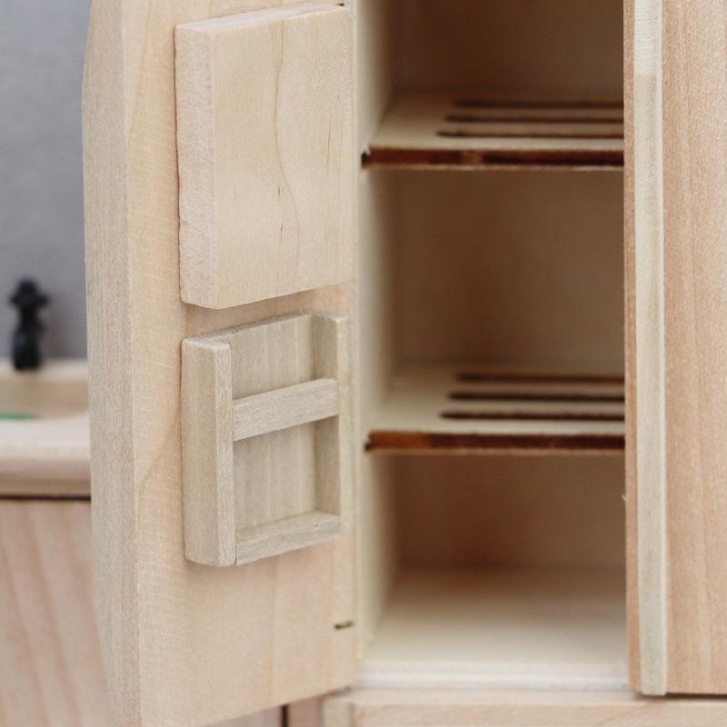 Dollhouse Miniature Items Wooden Doubledoor Refrigerator Mini Double-door Fridge Model Freezer 1:12 Doll House Kitchen Decor Toy
