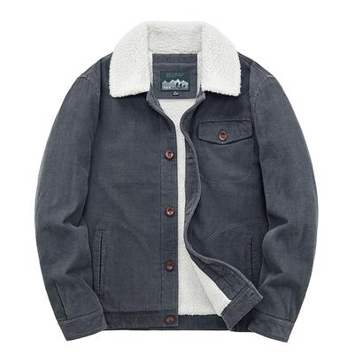 Lamb Velvet Jacket Men's Autumn and Winter Thickened Cotton Corduroy Workwear Cotton Jacket Plus Velvet Retro Corduroy Jacket