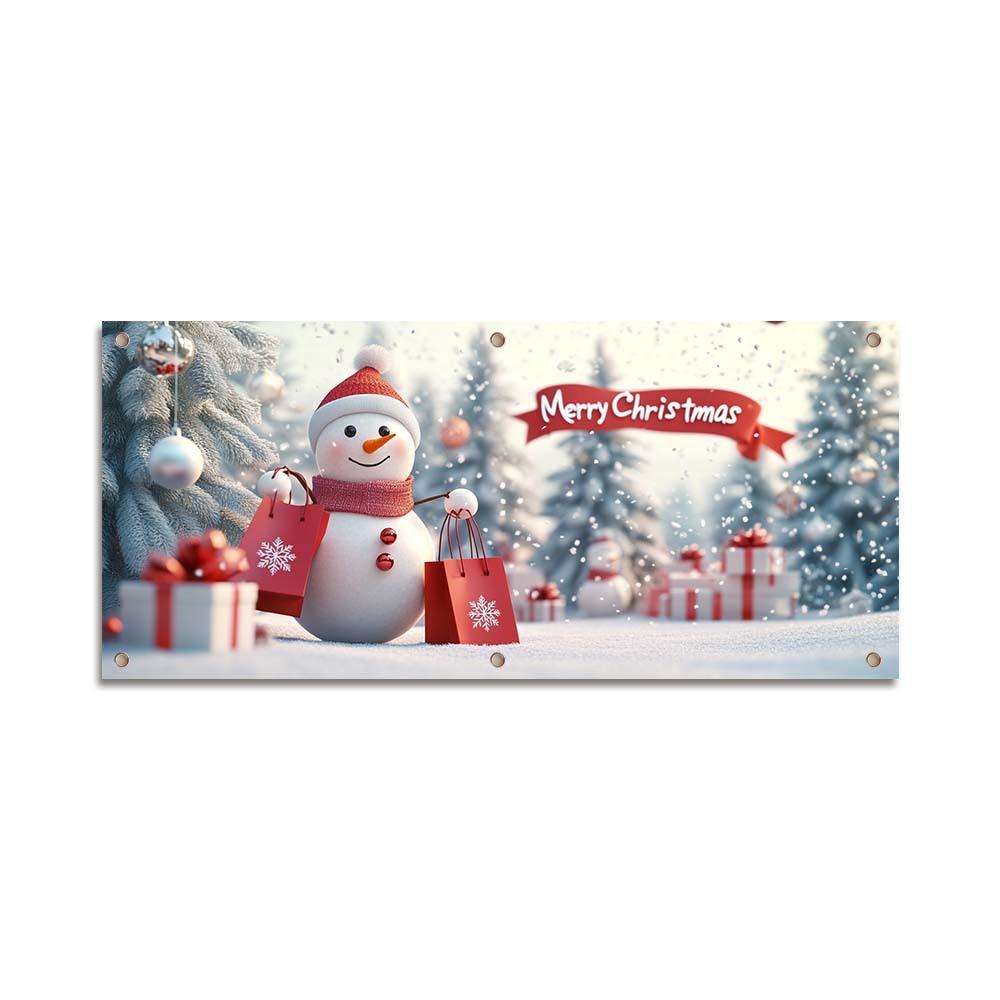Decorate the Garage Door with Christmas Yard Banners and Hang the Party Decoration Backdrop.